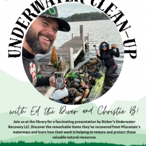 Flyer detailing a presentation by Ed the Diver about underwater clean-up.