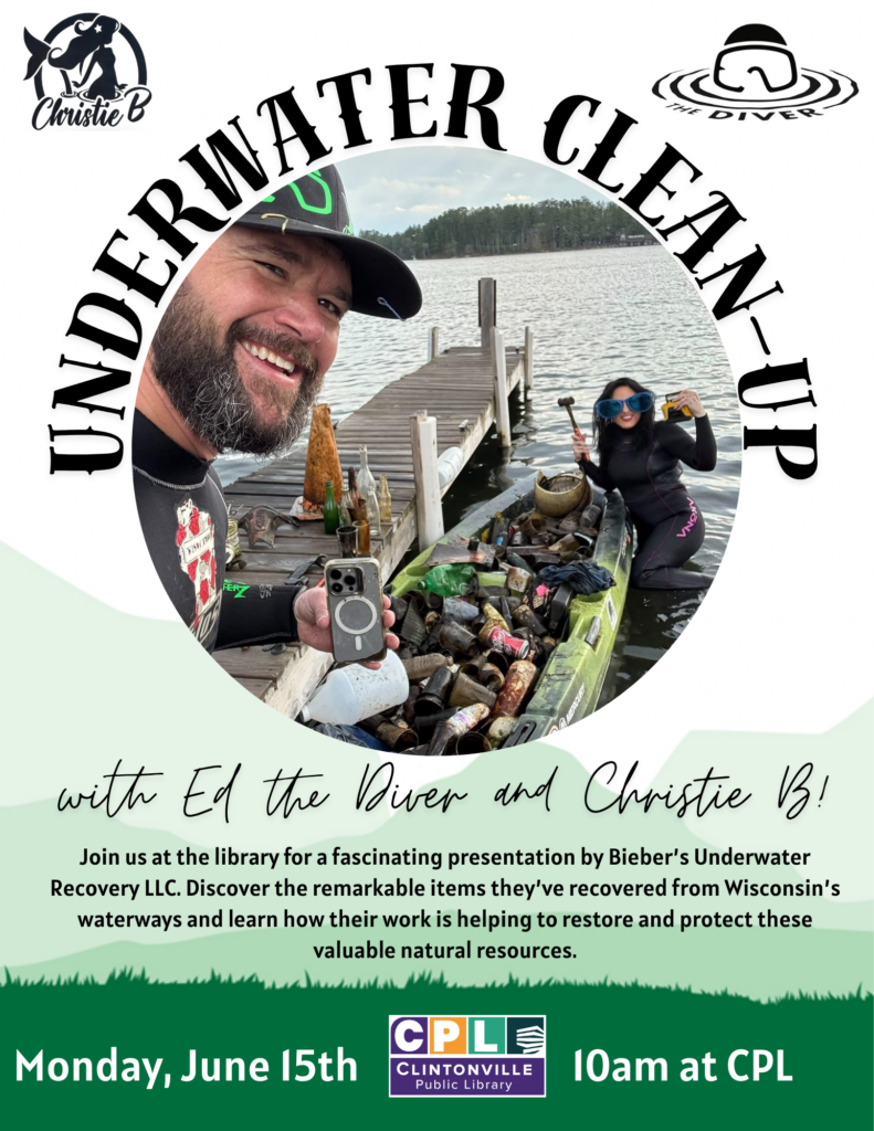 Flyer detailing a presentation by Ed the Diver about underwater clean-up.